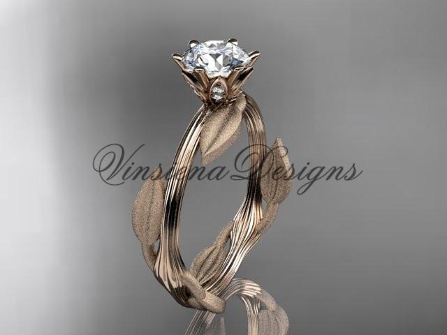 Unique 14kt rose gold leaf and vine engagement ring, wedding ring ADLR343