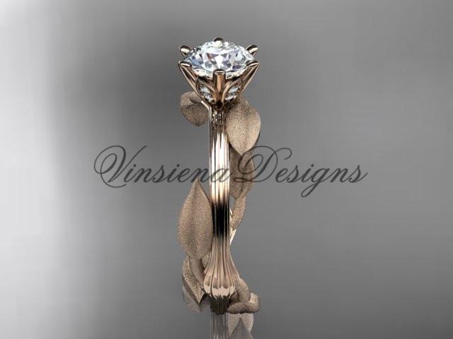 Unique 14kt rose gold leaf and vine engagement ring, wedding ring ADLR343