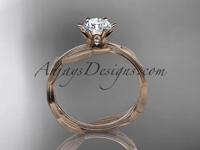 Unique 14k rose gold leaf and vine engagement ring, wedding ring with a "Forever One" Moissanite center stone ADLR343 - AnjaysDesigns