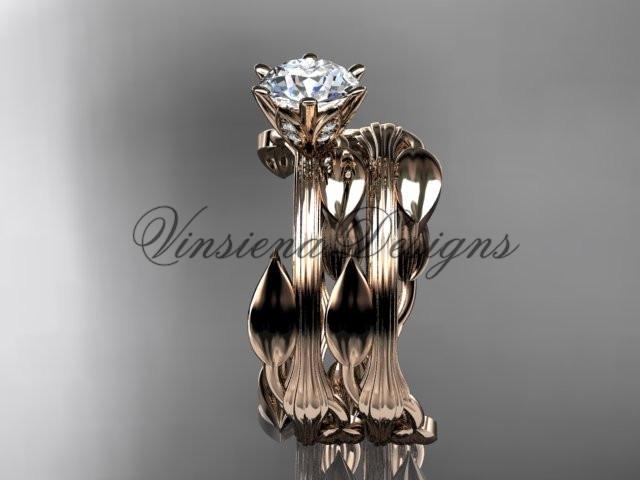 14kt rose gold wedding ring, engagement set, "Forever One" Moissanite ADLR343S