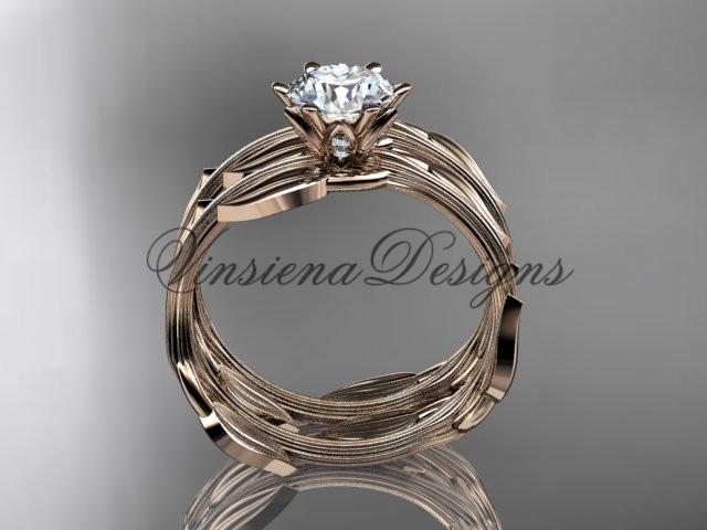 14kt rose gold wedding ring, engagement set, "Forever One" Moissanite ADLR343S
