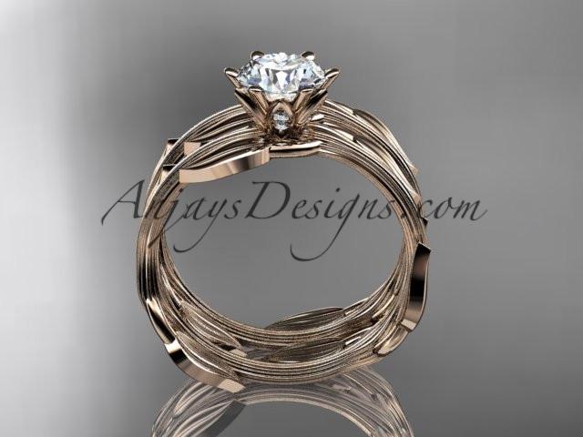 14k rose gold leaf and vine wedding ring, engagement set with a "Forever One" Moissanite center stone ADLR343S - AnjaysDesigns
