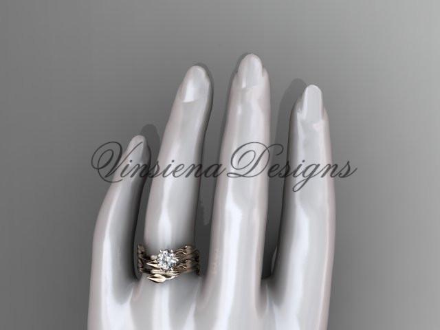 14kt rose gold wedding ring, engagement set, "Forever One" Moissanite ADLR343S
