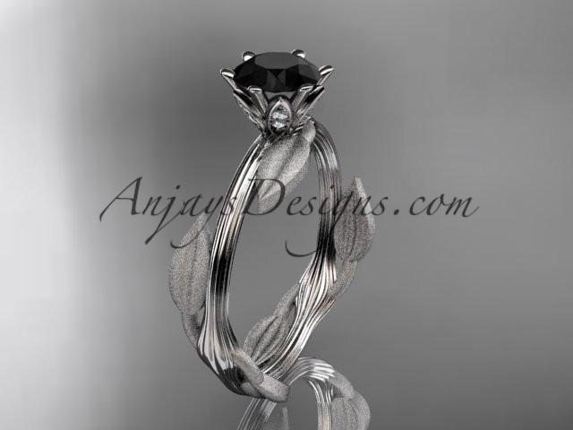 Unique 14k white gold leaf and vine engagement ring, wedding ring with a Black Diamond center stone ADLR343 - AnjaysDesigns