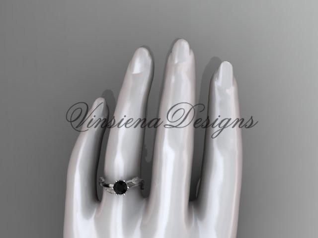 Unique Platinum leaf and vine engagement ring, Enhanced Black Diamond ADLR343