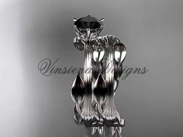 Platinum wedding ring, engagement set, Enhanced Black Diamond ADLR343S