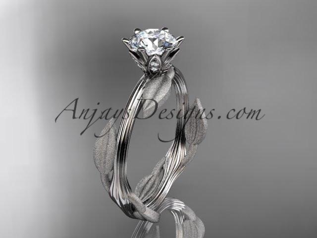 Unique 14k white gold leaf and vine engagement ring, wedding ring with a "Forever One" Moissanite center stone ADLR343 - AnjaysDesigns