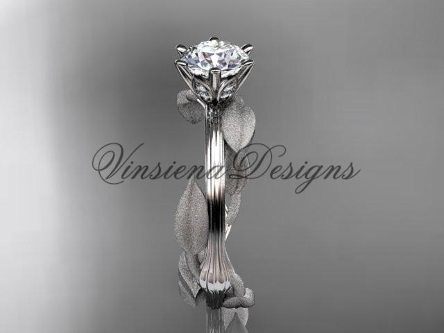 Unique Platinum leaf and vine engagement ring, "Forever One" Moissanite ADLR343