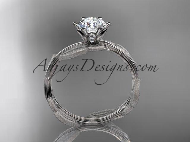 Unique platinum leaf and vine engagement ring, wedding ring with a "Forever One" Moissanite center stone ADLR343 - AnjaysDesigns