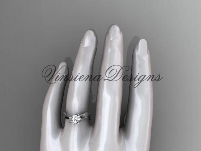 Unique Platinum leaf and vine engagement ring, "Forever One" Moissanite ADLR343