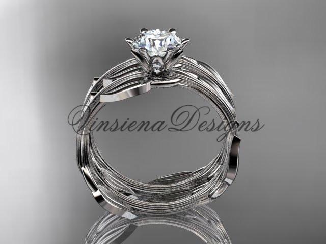 Platinum leaf wedding ring, engagement set, "Forever One" Moissanite ADLR343S