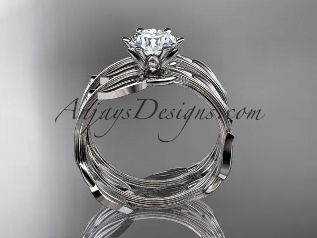 platinum leaf and vine wedding ring, engagement set with a "Forever One" Moissanite center stone ADLR343S - AnjaysDesigns