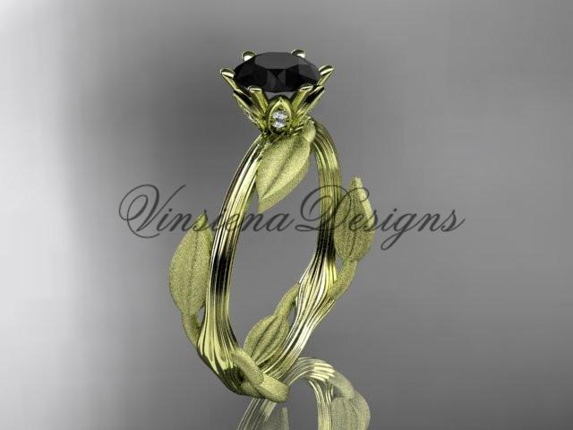 14kt yellow gold leaf and vine engagement ring, Enhanced Black Diamond ADLR343