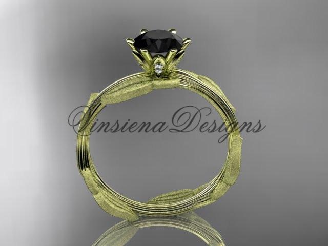 14kt yellow gold leaf and vine engagement ring, Enhanced Black Diamond ADLR343