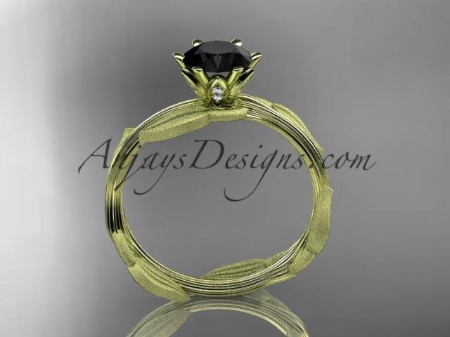 Unique 14k yellow gold leaf and vine engagement ring, wedding ring with a Black Diamond center stone ADLR343 - AnjaysDesigns