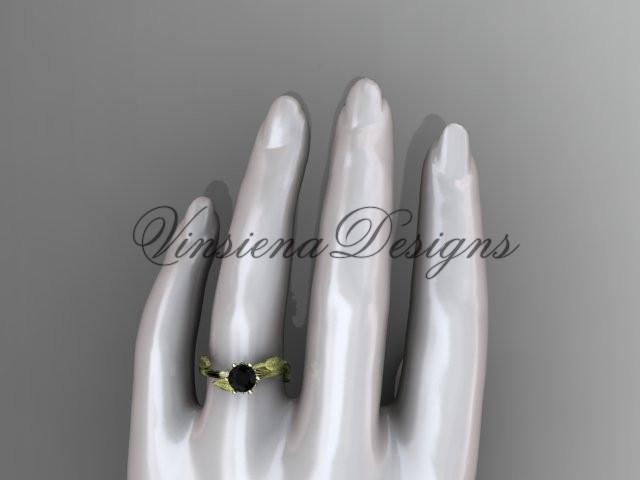 14kt yellow gold leaf and vine engagement ring, Enhanced Black Diamond ADLR343