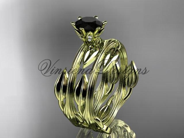 14kt yellow gold wedding ring, engagement set, Enhanced Black Diamond ADLR343S