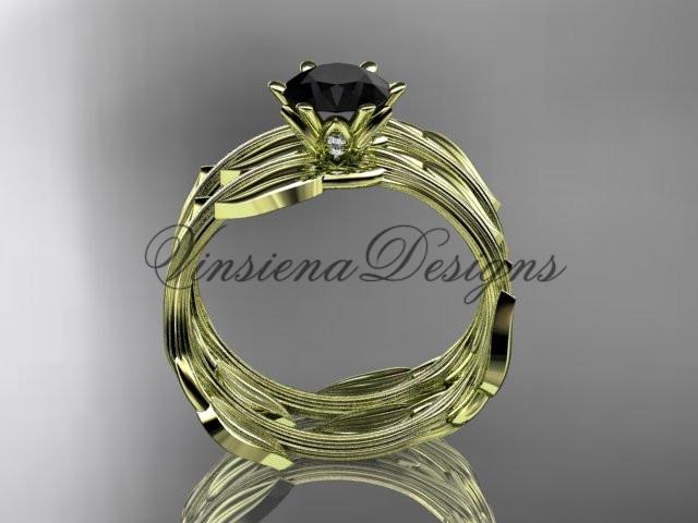 14kt yellow gold wedding ring, engagement set, Enhanced Black Diamond ADLR343S