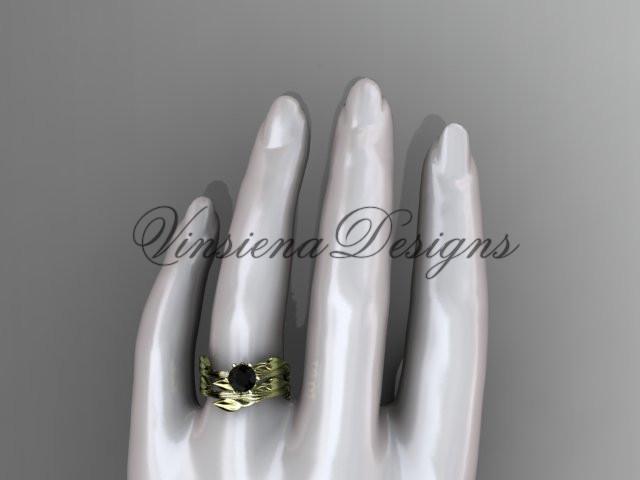 14kt yellow gold wedding ring, engagement set, Enhanced Black Diamond ADLR343S