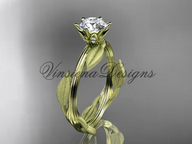 Unique 14kt yellow gold leaf and vine engagement ring, wedding ring ADLR343