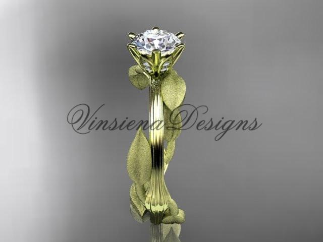 Unique 14kt yellow gold leaf and vine engagement ring, wedding ring ADLR343