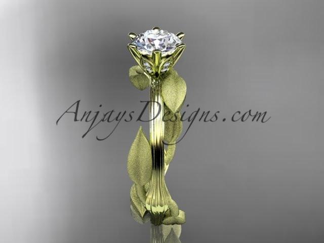Unique 14k yellow gold leaf and vine engagement ring, wedding ring ADLR343 - AnjaysDesigns