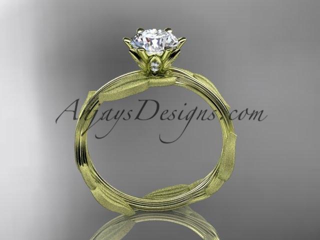 Unique 14k yellow gold leaf and vine engagement ring, wedding ring with a "Forever One" Moissanite center stone ADLR343 - AnjaysDesigns