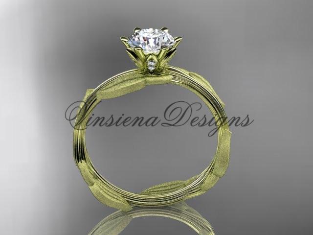 14kt yellow gold leaf and vine engagement ring, "Forever One" Moissanite ADLR343