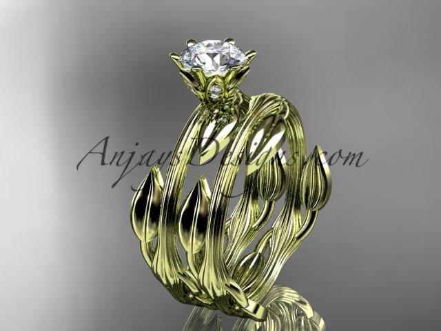 14k yellow gold leaf and vine wedding ring, engagement set ADLR343S - AnjaysDesigns