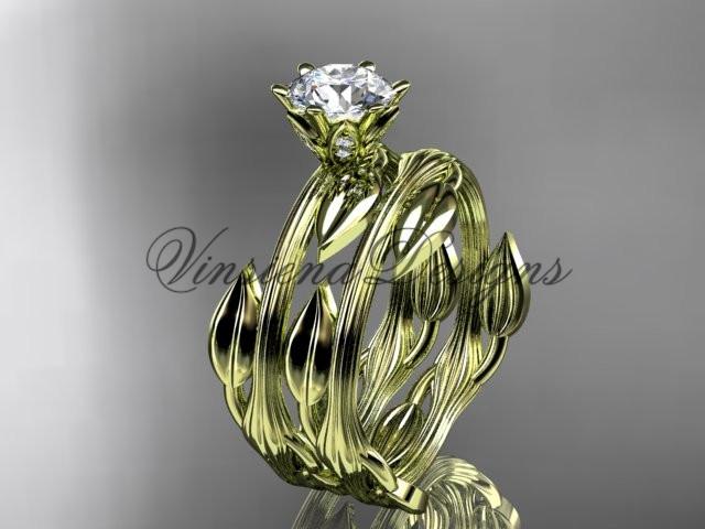 14kt yellow gold wedding ring, engagement set, "Forever One" Moissanite ADLR343S