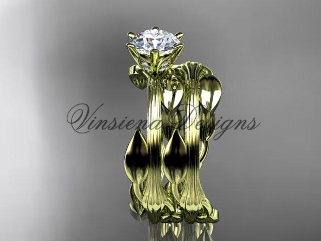 14kt yellow gold wedding ring, engagement set, "Forever One" Moissanite ADLR343S