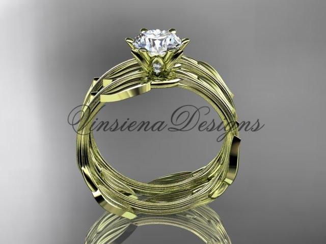 14kt yellow gold leaf and vine wedding ring, engagement set ADLR343S