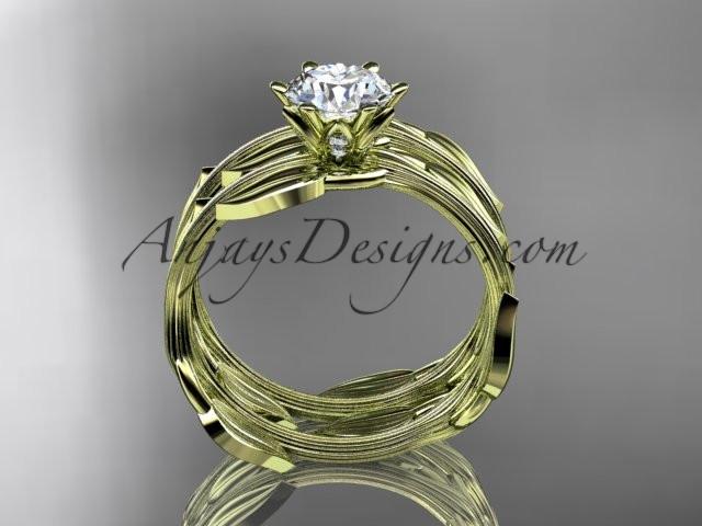 14k yellow gold leaf and vine wedding ring, engagement set with a "Forever One" Moissanite center stone ADLR343S - AnjaysDesigns