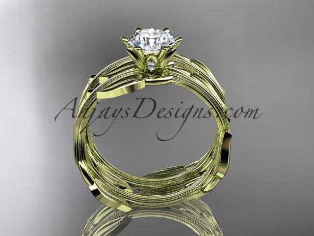 14k yellow gold leaf and vine wedding ring, engagement set ADLR343S - AnjaysDesigns