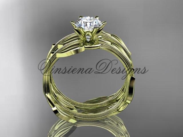 14kt yellow gold wedding ring, engagement set, "Forever One" Moissanite ADLR343S