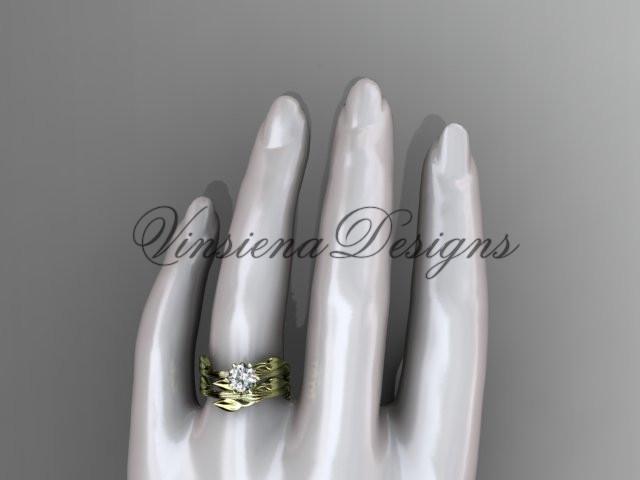 14kt yellow gold wedding ring, engagement set, "Forever One" Moissanite ADLR343S