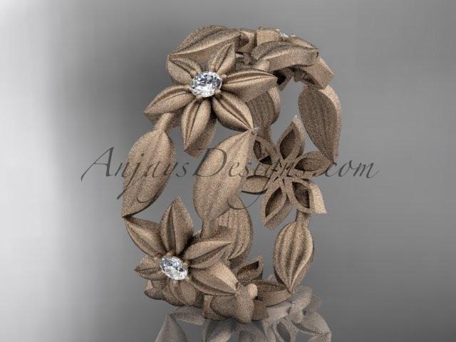 14kt rose gold diamond leaf and vine, flower wedding ring, engagement ring, wedding band ADLR344 - AnjaysDesigns