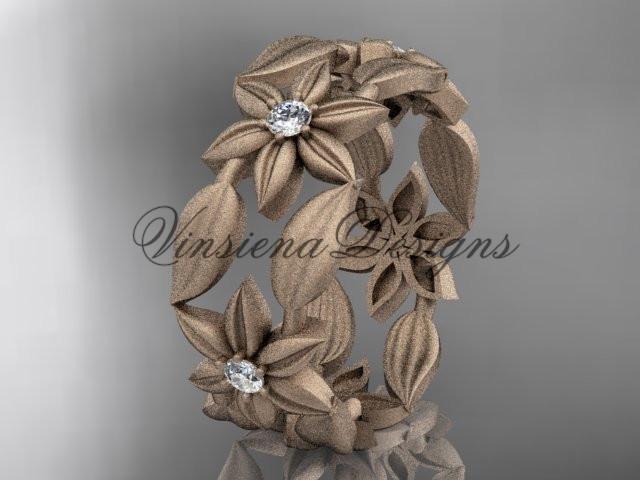 14kt rose gold diamond leaf and vine, flower wedding band ADLR344