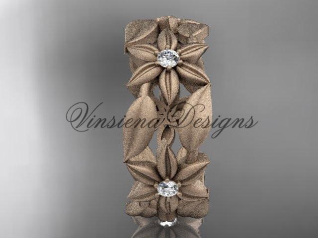 14kt rose gold diamond leaf and vine, flower wedding band ADLR344