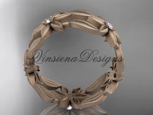 14kt rose gold diamond leaf and vine, flower wedding band ADLR344