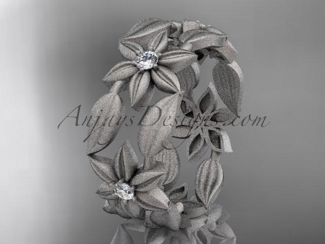 Paltinum diamond leaf and vine, flower wedding ring, engagement ring, wedding band ADLR344 - AnjaysDesigns