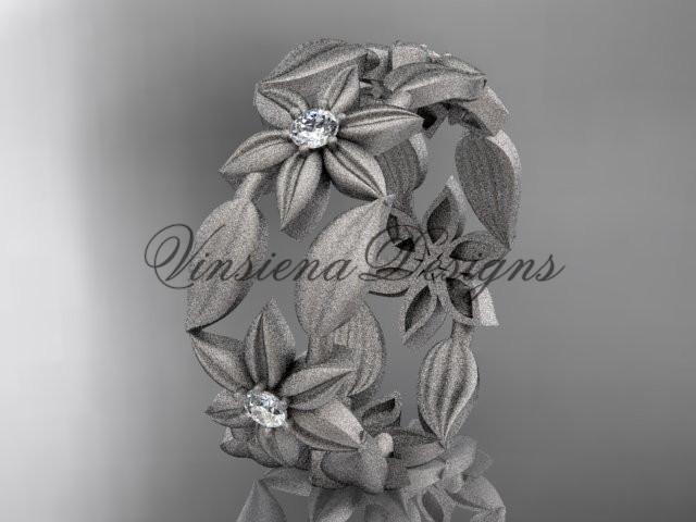 14kt white gold diamond leaf, vine, flower wedding band, engagement ring ADLR344