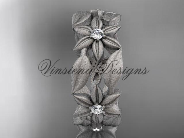 Platinum diamond leaf and vine, flower wedding band ADLR344