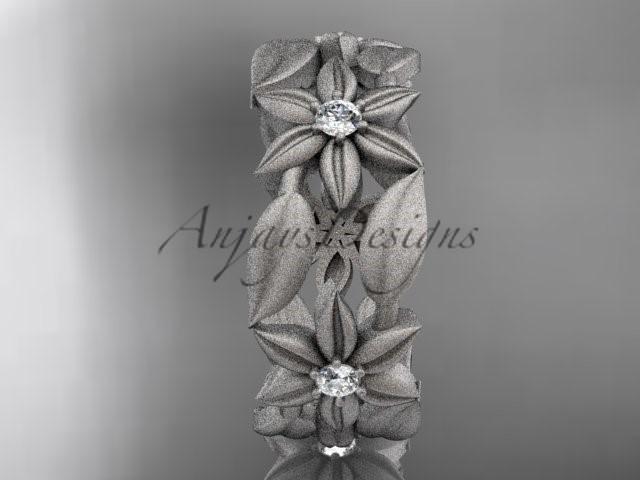 14kt white gold diamond leaf and vine, flower wedding ring, engagement ring, wedding band ADLR344 - AnjaysDesigns