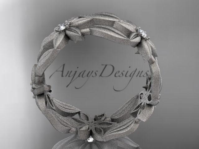 14kt white gold diamond leaf and vine, flower wedding ring, engagement ring, wedding band ADLR344 - AnjaysDesigns