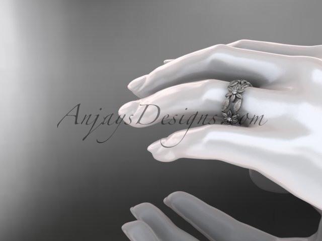Paltinum diamond leaf and vine, flower wedding ring, engagement ring, wedding band ADLR344 - AnjaysDesigns