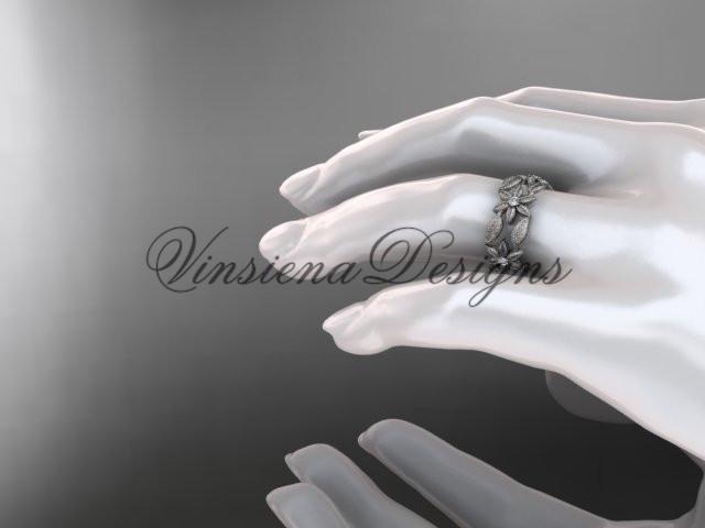 Platinum diamond leaf and vine, flower wedding band ADLR344
