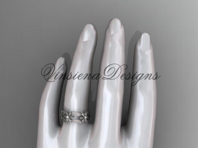 Platinum diamond leaf and vine, flower wedding band ADLR344
