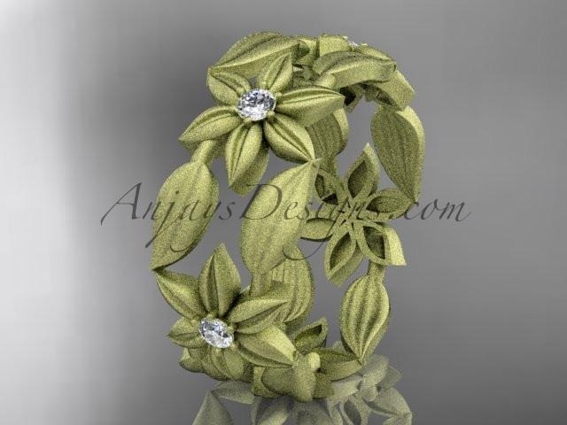 14kt yellow gold diamond leaf and vine, flower wedding ring, engagement ring, wedding band ADLR344 - AnjaysDesigns