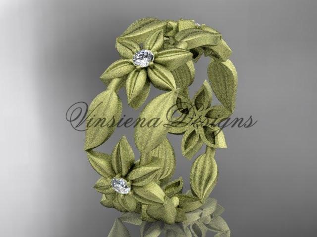 14kt yellow gold diamond leaf and vine, flower wedding band ADLR344